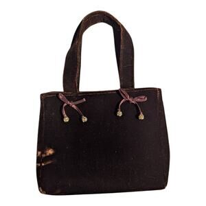 Vtg 1990s Summer Tompkins Brown Velvet Top Handle Magnetic Closure Mini Bag